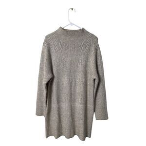 Max Studio Womens XL Chevron Knit Long Sleeve Tunic Sweater Dress Beige & White